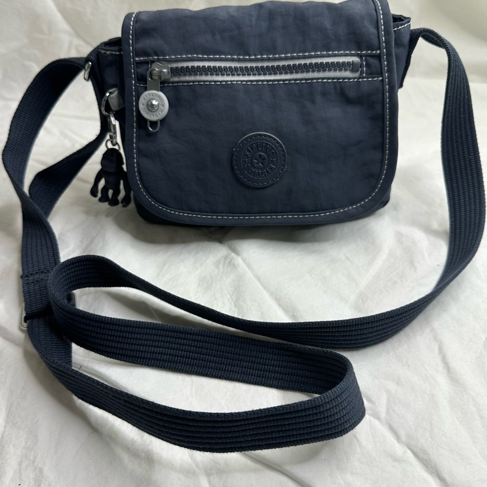 Kipling Sabian Crossbody Purse Black mini Multi pocket Nylon Monkey Keychain